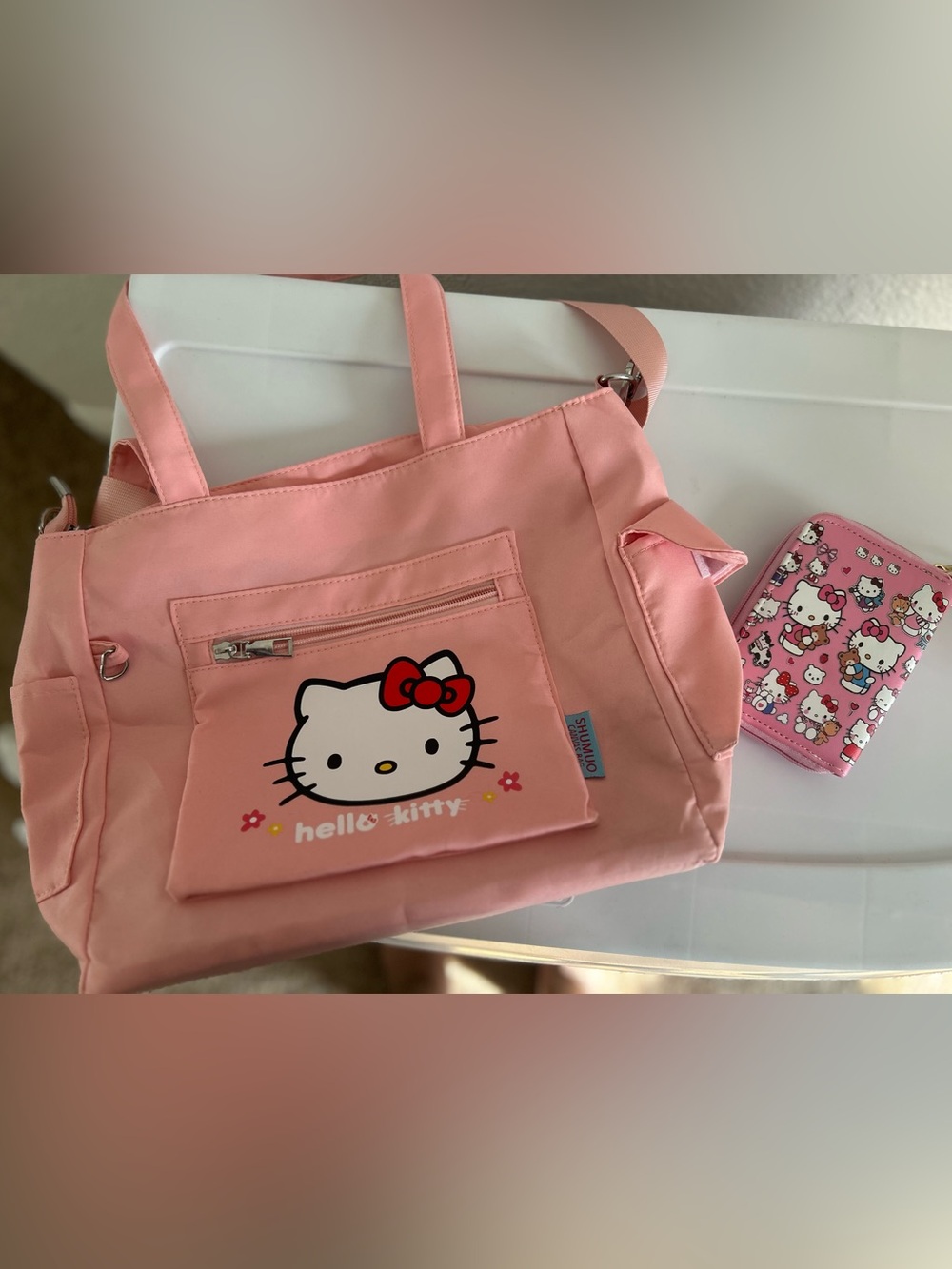 Sanrio Pink Hello Kitty Canvas Tote Bag, Zip Wallet & BT21 Keychain Bundle